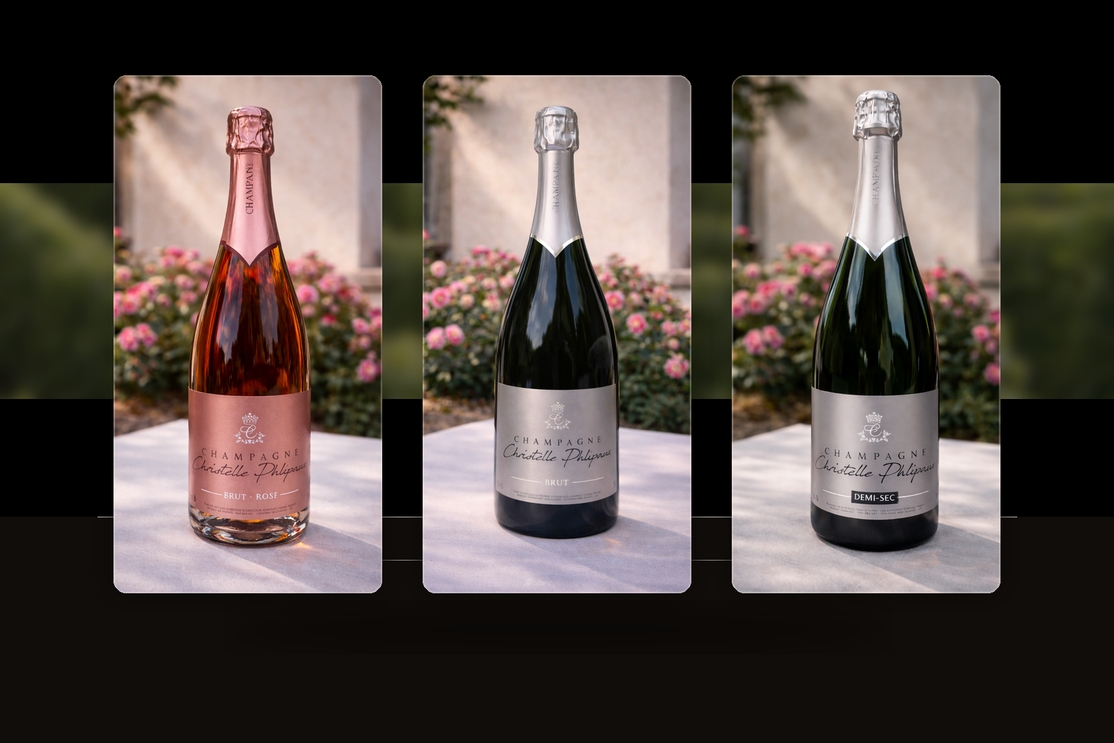 Coffret découverte Champagne Christelle Phlipaux avec Brut Tradition, Brut Rosé et Demi-Sec