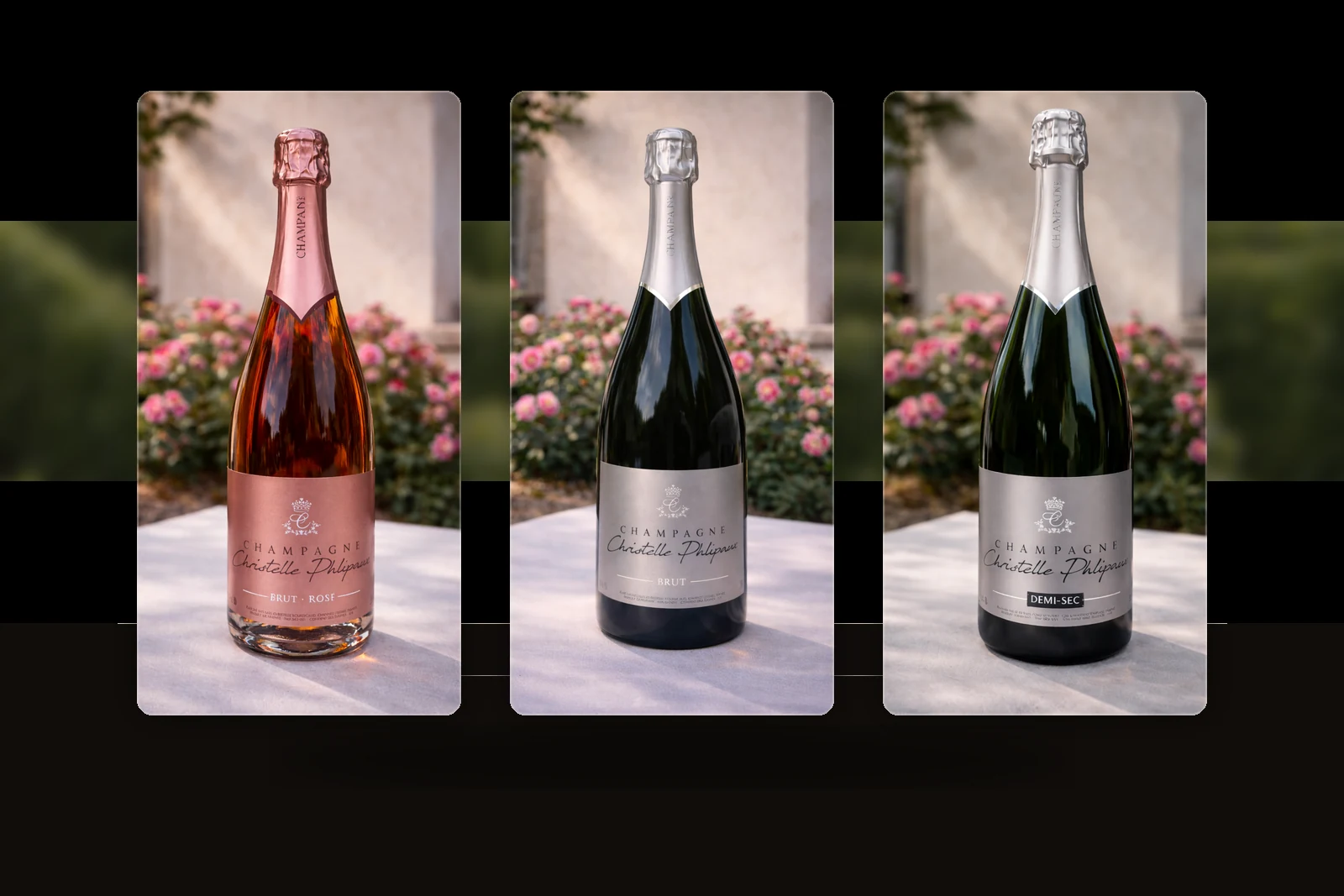 Coffret découverte Champagne Christelle Phlipaux avec Brut Tradition, Brut Rosé et Demi-Sec